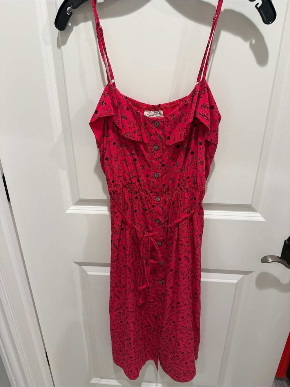 Pink Spaghetti-Strap Button Front Sundress